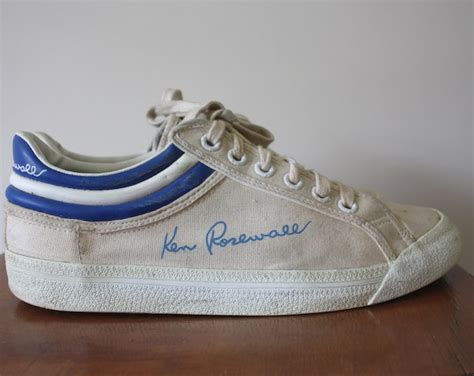 Vintage 1970s Ken Rosewall White Canvas Tennis Sneakers .